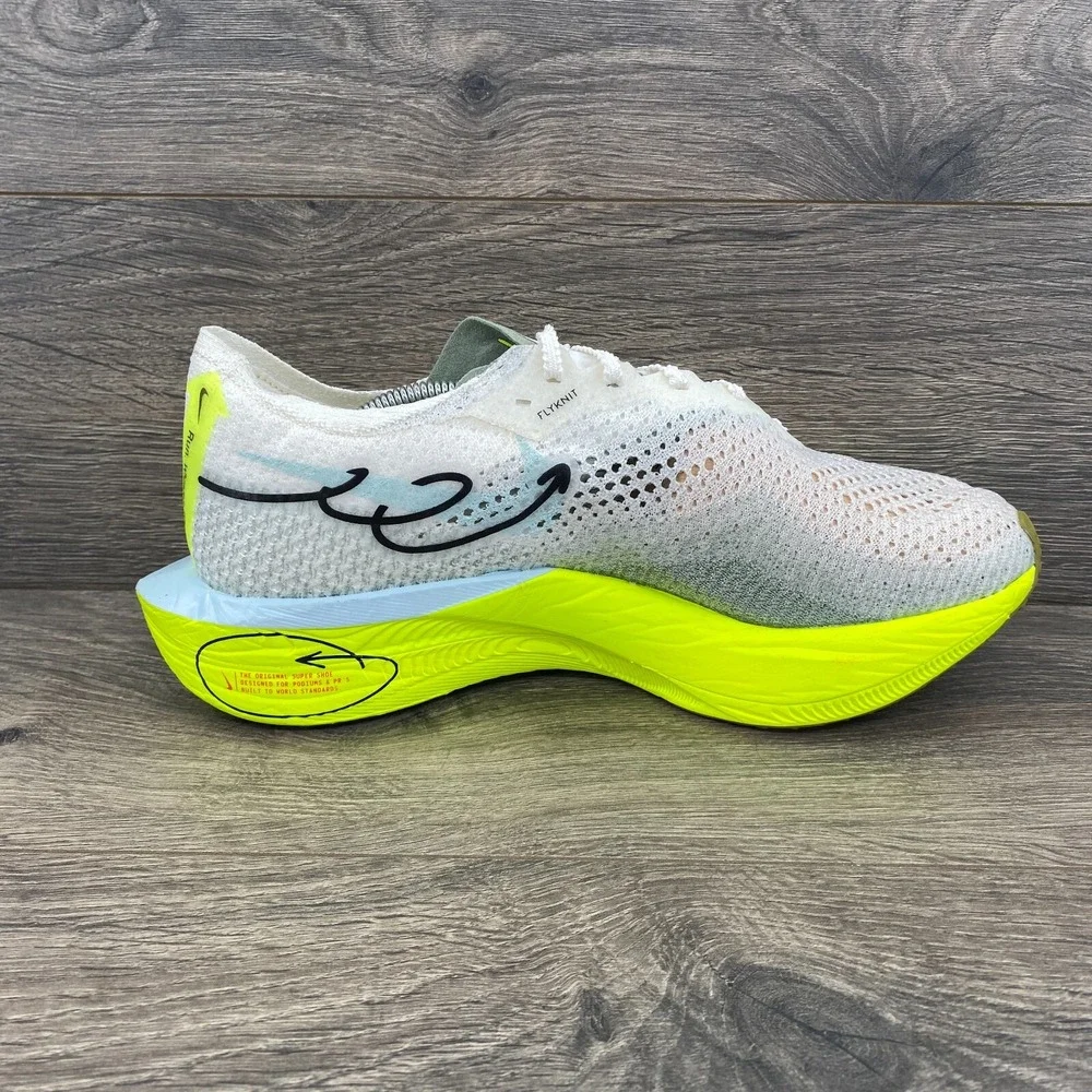 Nike ZoomX Vaporfly Next 3% FK Sail Volt Running Shoes Men's Size 8 White HQ3450